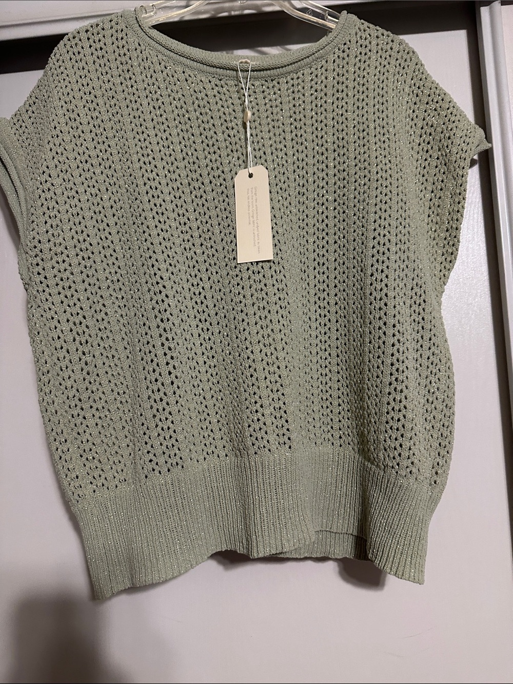 🆕Greige Mint Open-Knit Short Sleeve Sweater size XL